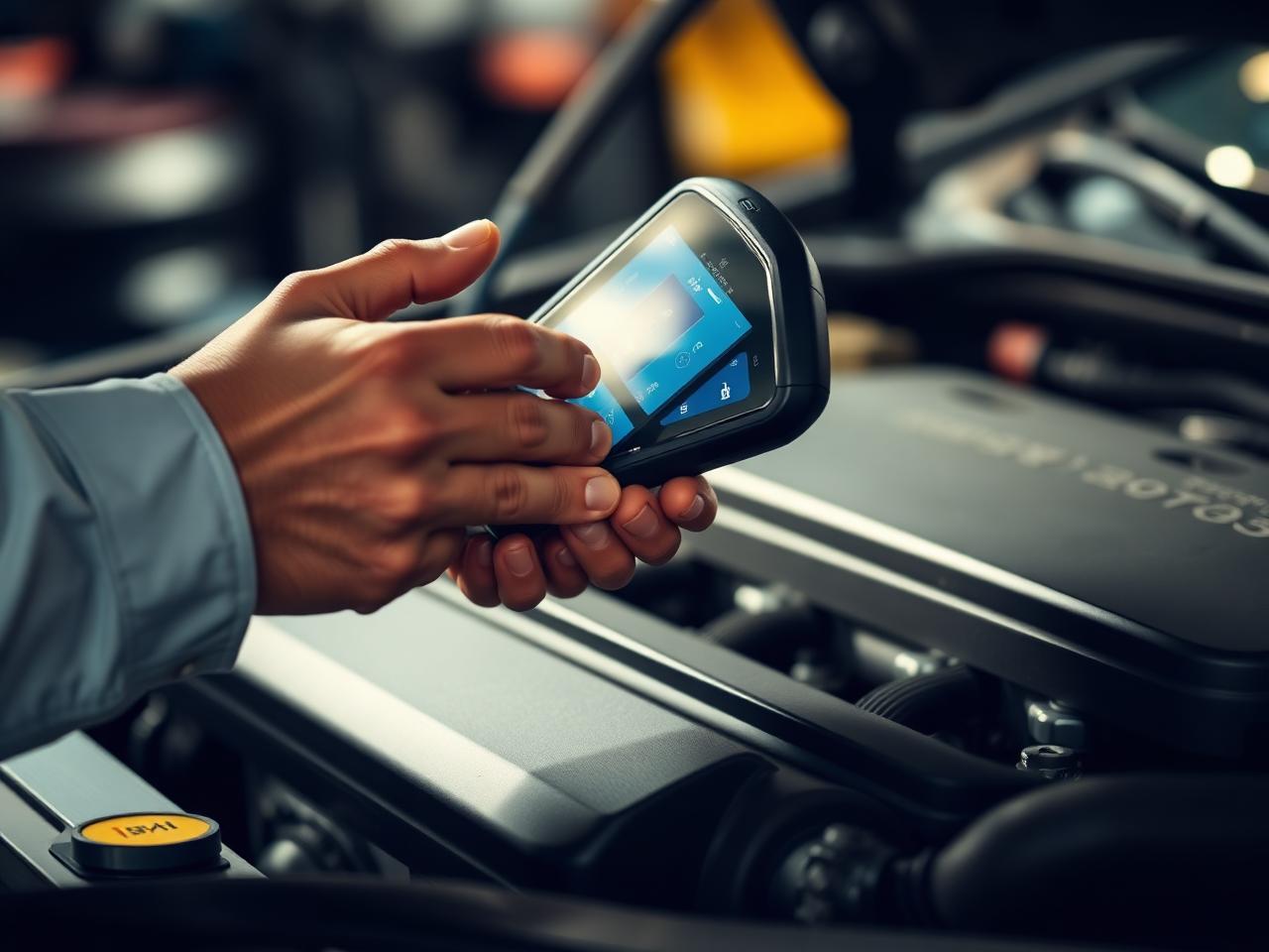 Technician using modern diagnostic equipment